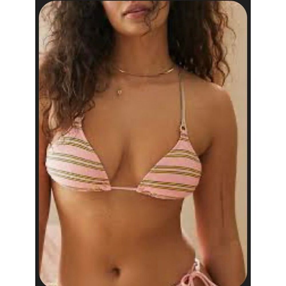 Aerie Offline Pink and Yellow Stripe Triangle Adjustable Bikini Top Size XS New
